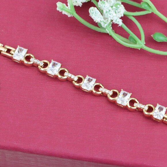 "Rose Gold Plated Bracelet with Square CZ Stones & Chain Extender, XPBL0956 - Picture 10 of 12
